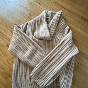 OAK + FORT Beige Ribbed Cowl Neck Sweater